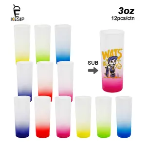 Icesip 12pc/ctn Sublimation Blank 3oz Shot Glass Tumbler Colored Frosted Drinking Mini Cup Cute Reusable Drinking Cup for Bachelorette Party Bar Cocktail DIY Custom Printable Drinkware