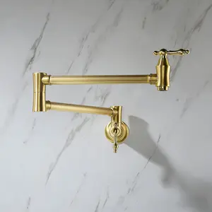 Wall Mount Folding Kitchen Pot Filler Faucet with Swivel Spout, Brushed Nickel Finish, Single Handle, 360 Degree Rotation, for Kitchen Sink, Easy Clean, Durable Brass Construction, 1 Pack, Home Furniture and Household Product Search Terms
