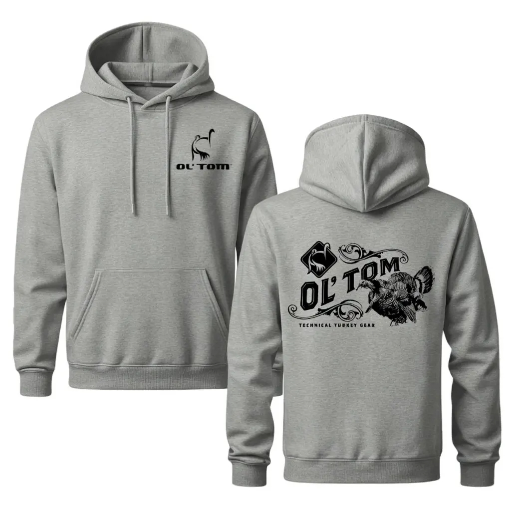 Ol’ Tom Turkey Hunting Hoodie – Vintage Gobbler Graphic Back Print, Technical Turkey Gear Design, Outdoor Hunting Apparel for Turkey Hunters