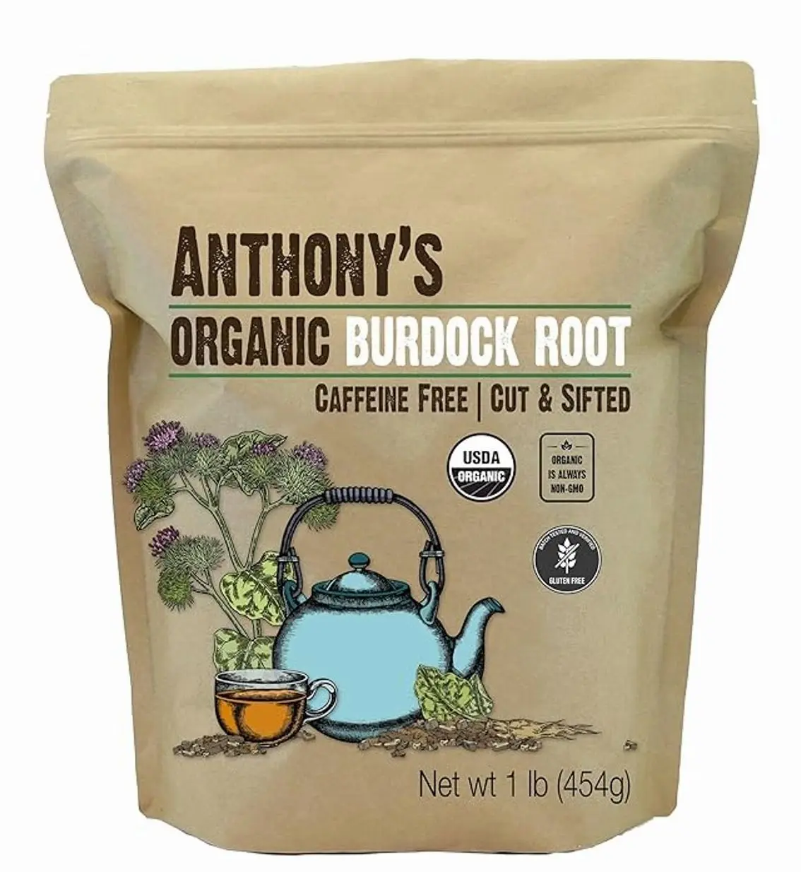 Anthony's Organic Burdock Root, 1 lb, Gluten Free, Cut & Sifted, Non GMO, Caffeine Free