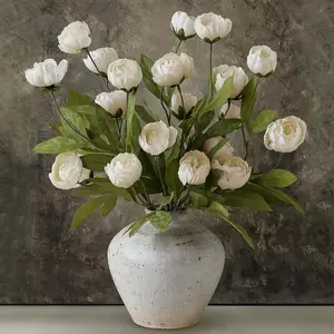 QUNWREATH 6/12 Pcs Faux Silk Peony Artificial Flowers for Vase -27", Bulk Fake Peonies Branches with Stems for DIY Bouquet Centerpieces Wedding Fillers Arrangements Shower Decorations (Cream)