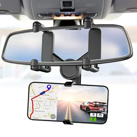 [SummerWins] Rear View Mirror Phone Holder Mount, Car Phone Bracket/Stand with 360° Swivel and Adjustable Clips, Universal Smartphone Cradle, Black For All 4-7 Inch Cell Phones #TikTokShopDealsforYouDays