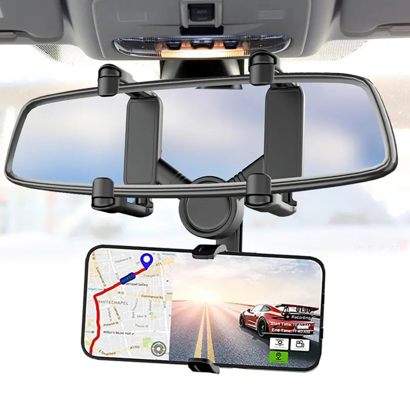 [SummerWins] Rear View Mirror Phone Holder Mount, Car Phone Bracket/Stand with 360° Swivel and Adjustable Clips, Universal Smartphone Cradle, Black For All 4-7 Inch Cell Phones #TikTokShopDealsforYouDays