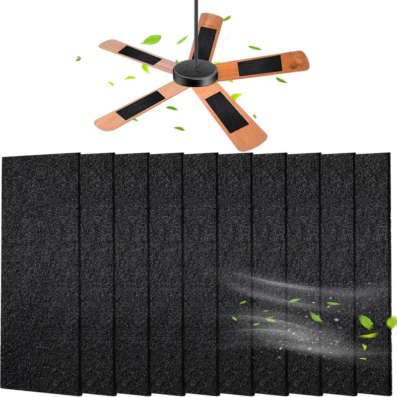 10 Pcs Ceiling Fan Blade Replacement Filters - 8x3x0.2in Activated Coconut Carbon Fiber Pads, Adhesive Stick, Customizable Filter Size, Cotton Material, Allergy Relief, Household Appliance Parts