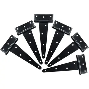 T-Strap Barn Door Hinges Shed Door Heavy Duty Hinges Gate Strap Hinges Black Wrought Hardware Iron Rustproof (8inch, 6 PCS)