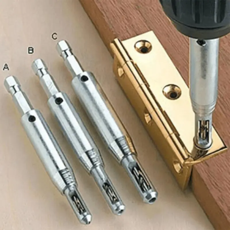 Hinge Drill Bit Set, 3 Counts High Speed Steel Hinge Drill Bit Set, Durable Drill Bit for Precise Hole, Woodworking Tool for DIY Enthusiasts, Drill Bits Set, Shank Step Bits