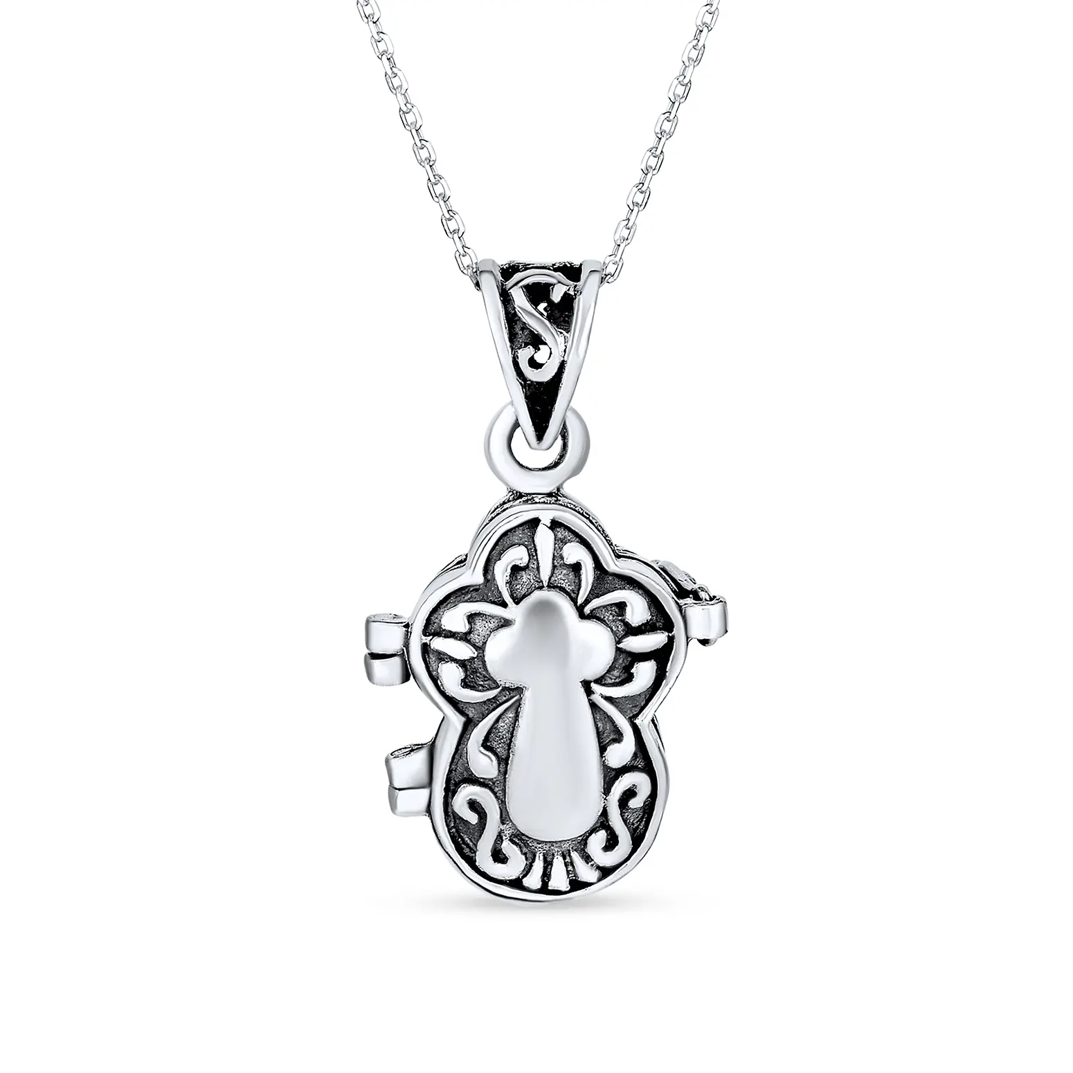 Christian Cross Shape Prayer Box Locket Necklace .925 Sterling Silver