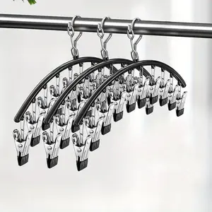 Stainless Steel Drying Socks Clip, 1 Count Multi-clip Balcony Windproof Multi-functional Drying Underwear Tights Clip, Home Organizer, Hangers, Halloween