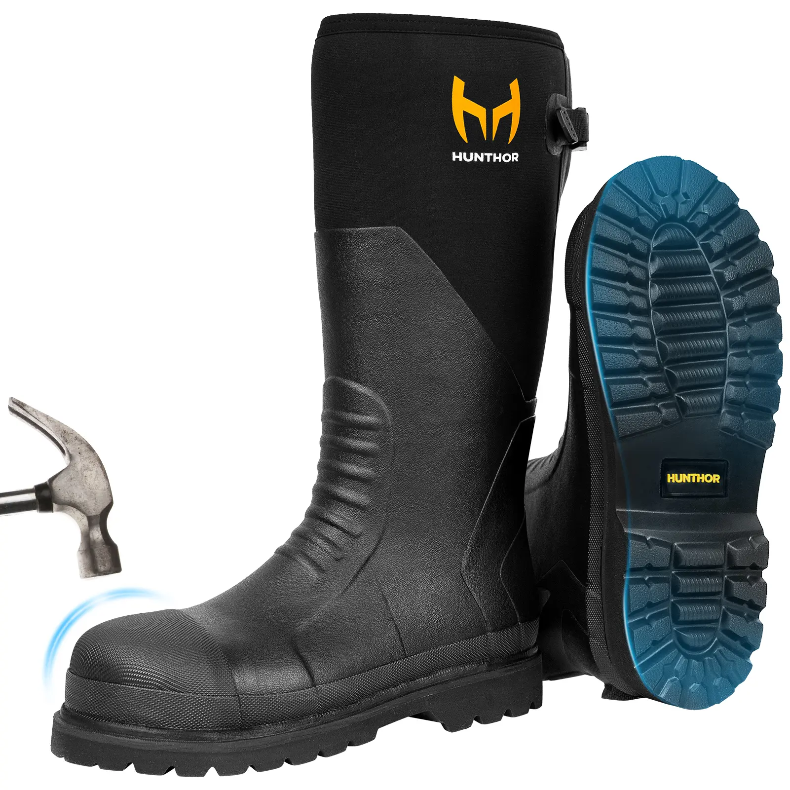 Rubber Work Boots, Puncture-Proof with Steel Toe & Shank, Lightweight Waterproof Anti Slip EVA Outsole Hunting Boots for Men, 6mm Neoprene for Construction, Manufacturing or Farming (Size, 6-14)