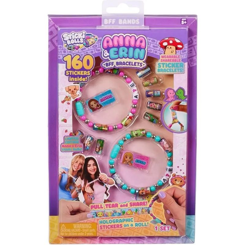 Sticki Rolls Sky Castle Sticki Rolls ANNA and ERIN BFF Pack - 160 Stickers for Wearable Sticker Bracelets with Quick-Grip Clasp System Diy Kits Creative Freedom