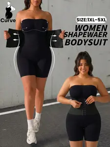 Women's Plus Size Shapewear Jumpsuit, Strapless Belly Control Waist Cincher, Tummy Control Jumpsuit, Elastic Slimming Body Shaper, Outdoor Yoga Tight Jumpsuit, All Seasons