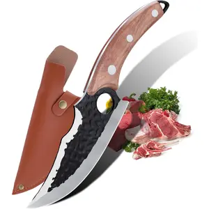 Hand Forged Chef Knife,6 Inch Viking Knife Butcher Boning Knife With Leather Sheath,Handmade Japanese Steel Kitchen Knife,Meat Vegetable Cutting Knife,Caveman Knife for Camping&Outdoor