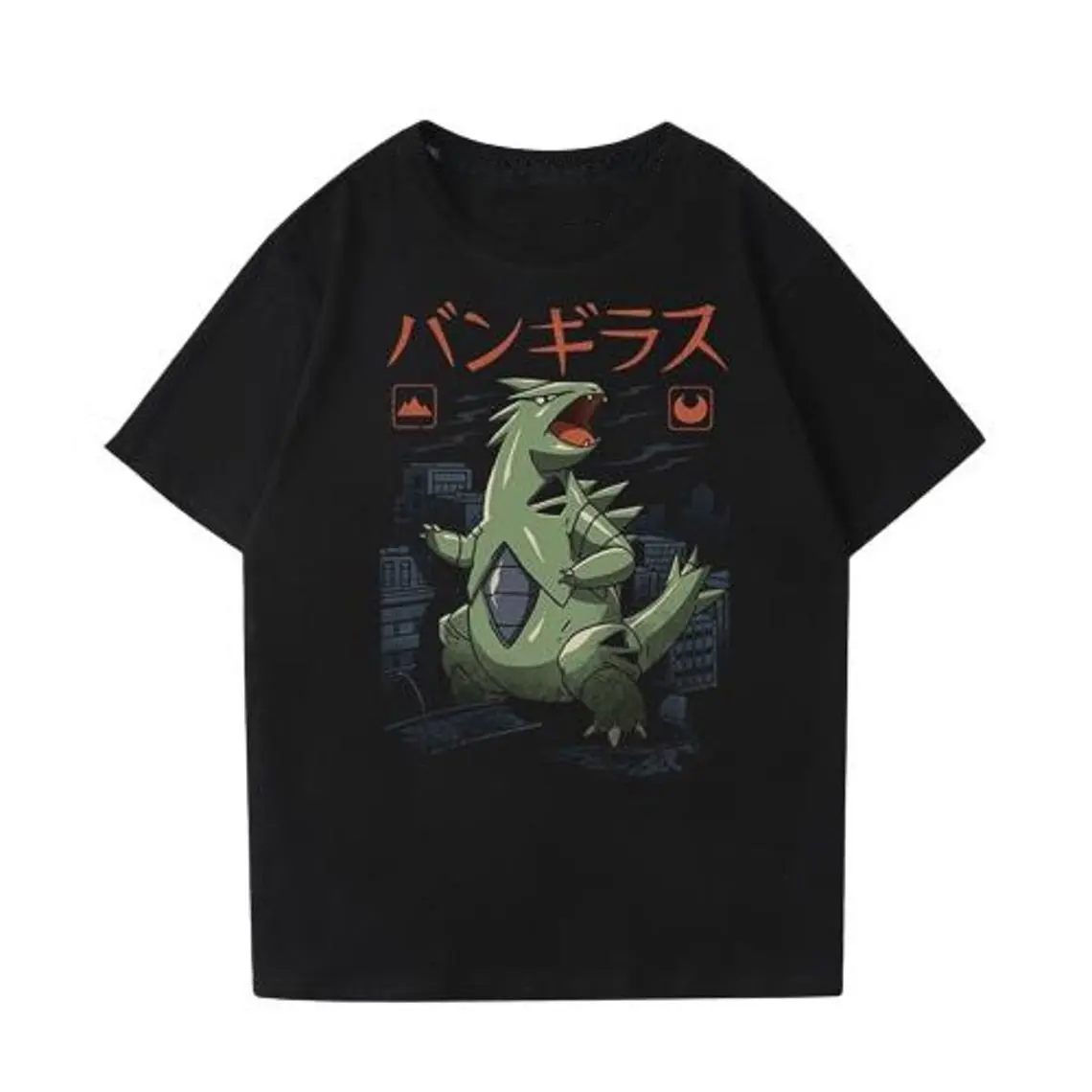 [Sale up to 45%] Tyranitar Japanese Tee, Katakana Kaiju Pokémon Graphic Shirt, Johto Region Dark Streetwear, Retro Anime Monster Aesthetic, Otaku Core Cotton Top