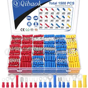 1500pcs Wire Connectors - Insulated Electrical Wire Terminals (Copper) - Ring, Butt, Spade, Fork Connector Kit - Red, Blue, Yellow