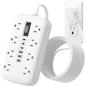Flat Plug Power Strip with USB Ports - Flat Extension Cord 3FT with 8 AC Outlets 6 USB(3 USB C), Short Extension Cord Surge Protector Multi Plug Wall Plug for Travel, , Dorm Room Essentials, White