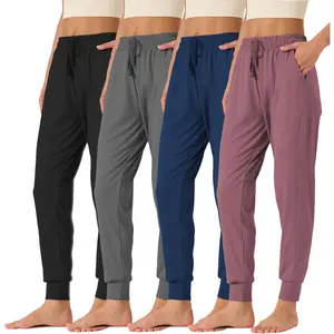 4 Pack High-Waisted Joggers for Women - Stretchy Casual Sweatpants with Pockets, Lightweight Comfy Lounge Pants for Workout, Travel & Everyday Wear