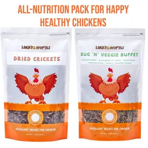 LuckyQworms 1LB Bug 'n' Veggie Buffet + 1LB Dried Crickets All-Nutrition Pack for Happy Healthy Chickens Complete Chicken Feed Combo for Laying Hens & Backyard Flocks Balanced Protein & Veggies for Peak Egg Production & Feather Health