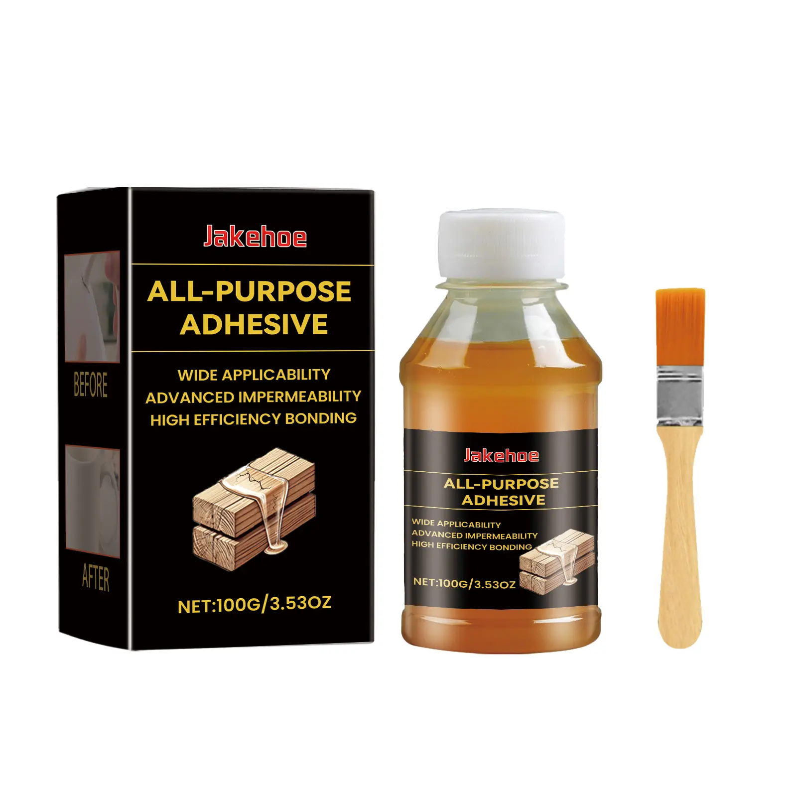 Jakehoe Liquid Organic Resin All-Purpose Repair Adhesive with Brush - High Efficiency Strong Bonding, Easy-Apply, Quick-Cure Glue for Wood Repairs, Interior Decoration - Home Supplies Solution, No