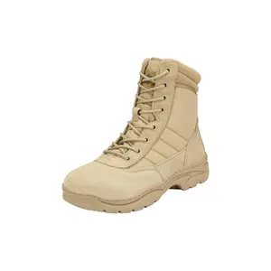 Men's Military Tactical Work Boots Side Zipper Leather Motorcycle Combat Boots (6-8 Inches) Boy Closed Footwear Walking Shoes