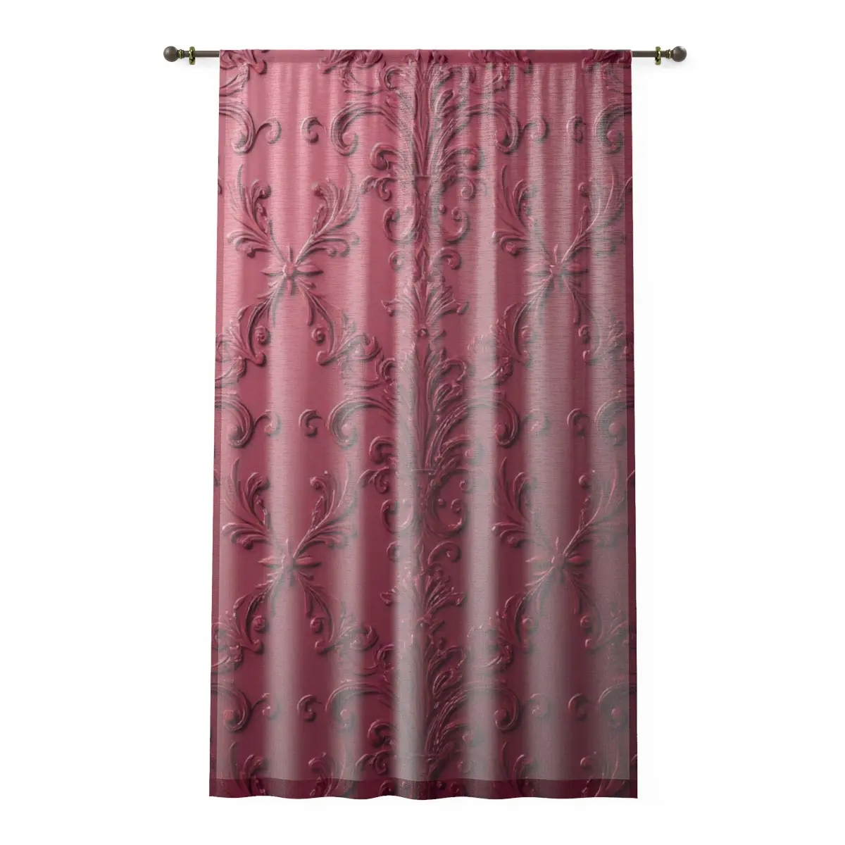 Dark Mauve Damask Window Curtain