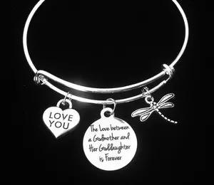 The Love Between a Godmother and Goddaughter is Forever Expandable Charm Bracelet Adjustable Bangle Gift