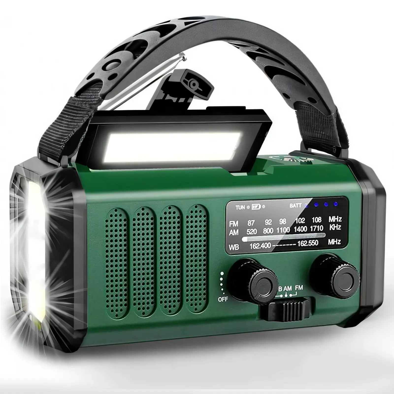 Emergency Weather Alert Radio, Rechargeable Flashlight, 10000mAh Portable Power Bank, Hand Crank Solar Charging System, AM/FM Broadcast NOAA Signals, Type-C Phone Fast Charging, SOS Rescue Reading Light, Outdoor Survival Gadget