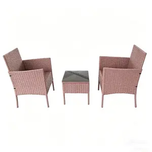 3-Piece Rattan Wicker Patio Furniture Set, Outdoor Conversation Set with Coffee Table, All-Weather Wicker Chair for Porch, Balcony, Garden, Backyard, Modern Outdoor Seating Set