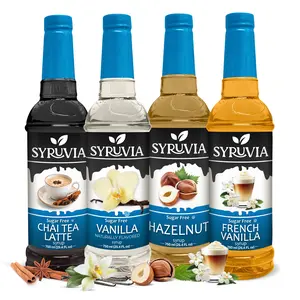 Syruvia Sugar Free Coffee Syrups Variety Pack – Chai Tea Latte, French Vanilla, Vanilla & Hazelnut – Gluten-Free, Kosher, 25.4 fl oz Bottles – Perfect for Lattes, Iced Coffee & More (4-Pack)