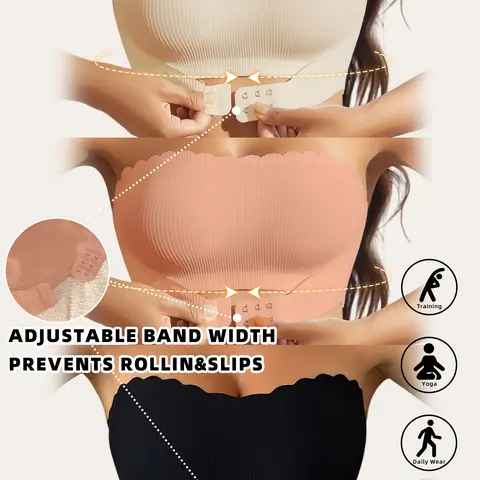 Women's Solid Color Wireless Non Underwire Strapless Ribbed No Padded Bra, Elegant Chic Soft Comfortable Breathable Lingerie for Everyday Daily Wear, Women's Lingerie for All Seasons