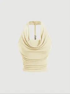 Summer Sexy Backless Metal Chain Tie Neck Halter Top, Fashionable Women's Casual Wear, Stylish Sleeveless Blouse for Daily
