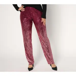 Susan Graver Occasions Regular Ombre Sequin Pull On Pants