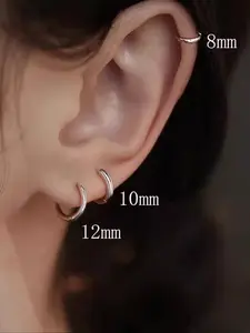 Women's Stainless Steel Earring Set, 6-Piece Basic Hoop Earrings, Sizes 8mm/10mm/12mm, Durable & Stylish Jewelry Accessories