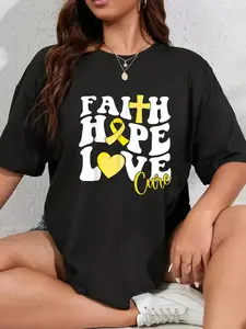 100% Cotton Unisex Faith Hope Love Cure Yellow Ribbon Spina Bifida Warrior T-Shirt Halloween Breast Cancer Awareness T-Shirt