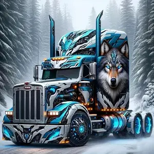 Wolf Pattern Truck Design DIY Diamond Arts Colorful Painting Kit without Frame, DIY 5D Diamond Arts Colorful Painting Kit, Wall Art Decor for Home, Diamond Painting Kits