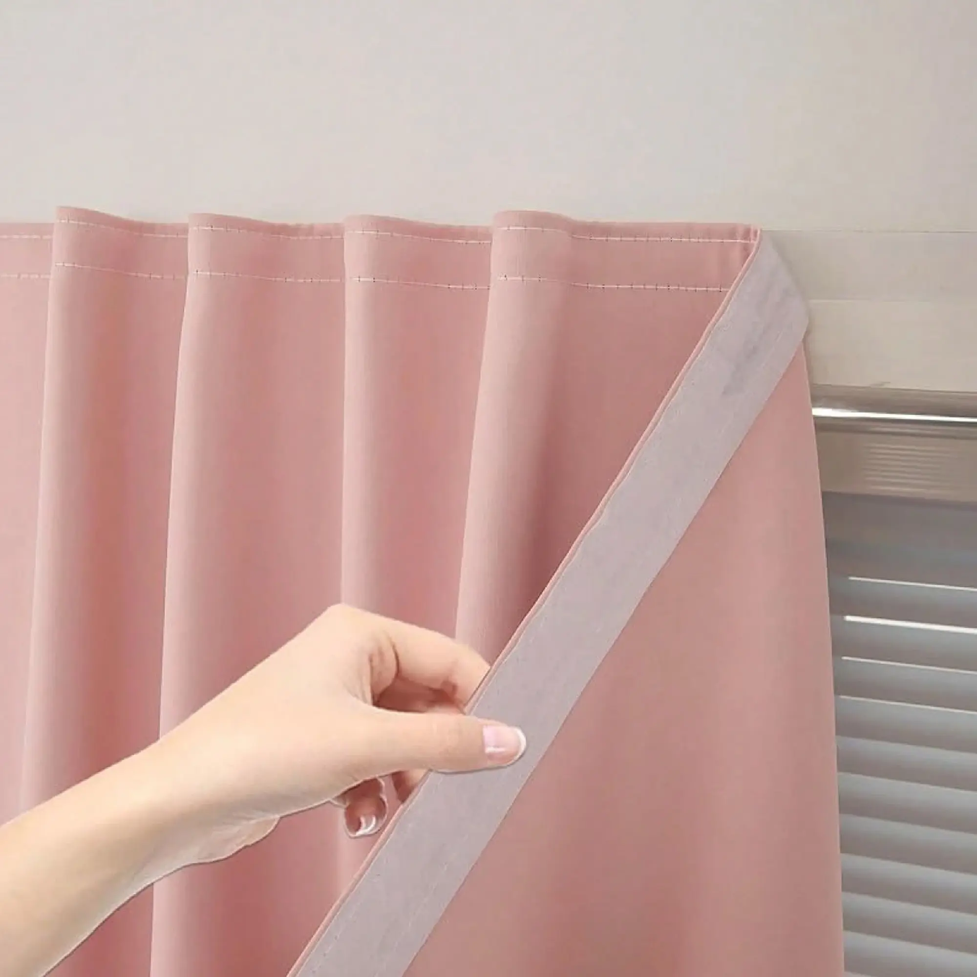 Modern Minimalist Multicolor Blackout Room Decor Curtain, Self-Adhesive Top Installation, Cozy Bedroom Living Room Ambiance, Easy Setup Drapes