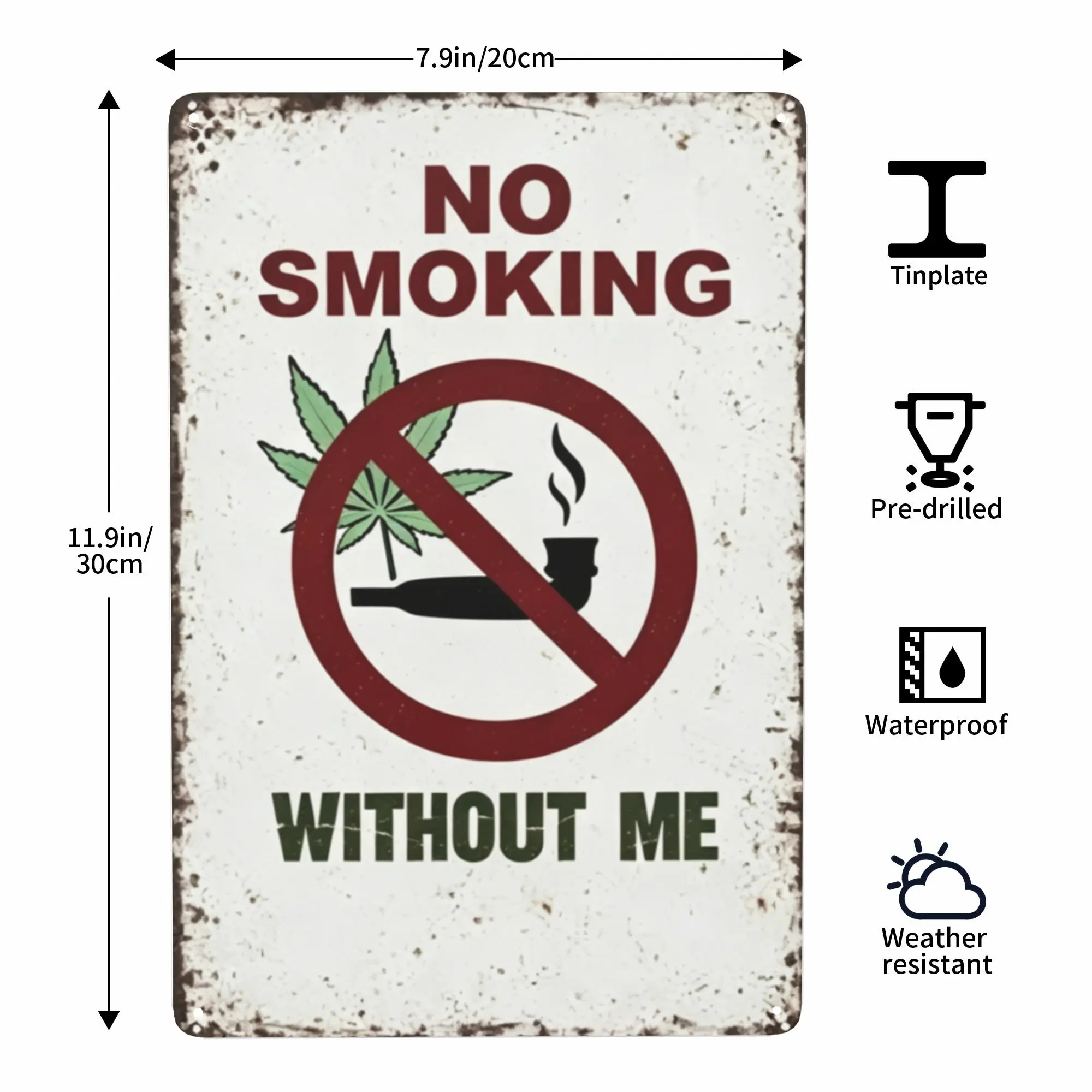 Vintage Humorous Tin Smoking Sign - Funny "No Smoking Without Me" Metal Plaque, 8x12in Distressed Wall Decoration for Bar, Man Cave