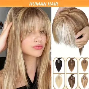 NEW Arrivals Hot Sell Women'S Natural Look Clip-In Hair Topper with Bangs - 3x4.7 Inch Straight Hairpiece, 150% Density, Lightweight 28g/32g, for Thin Hair, Volume & Length, Easy Clip-In Attachment, Compatible with 10/14 Inch Hairstyles - Everyday & Speci