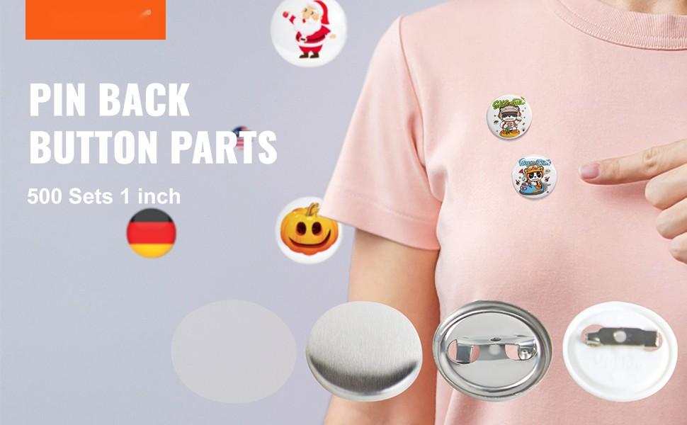 1 X 25mm Button Badge Parts And Supplies For Button Maker Machine Kit 500 Sets Including Front Discs, Pin Backs, Laminating Sheets, Backing Clasps And Replacement Components For DIY Custom Badges, Badge Maker Not Included