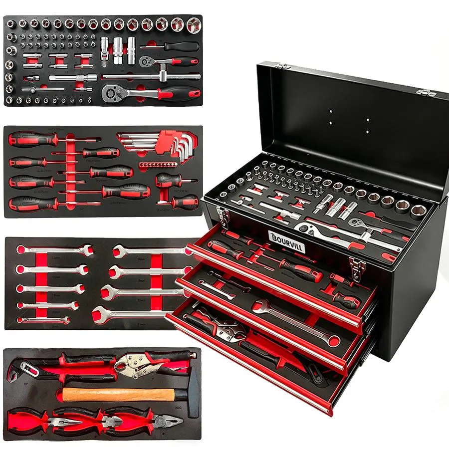 108-Piece 3-Drawer High-Quality Tool Kit, High-Capacity Portable Metal Tool Case with Locking System and Liner for Tool Storage A Complete Kit for Mechanical Repair & Home Maintenance - The Perfect  Gift Tool