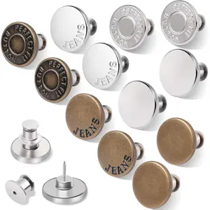 12 Sets Button Pins for Loose Jeans, Casual Button, No Sew Jean Buttons Replacement, Adjustable Metal Snap Tack for Reusable Pants Waist Tightener