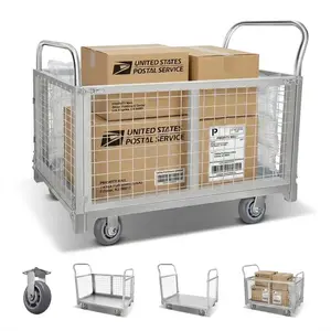 4-in-1 Platform Truck Cart with Cage, 2200LBS Heavy Duty Flatbed Push Cart, 5" Swivel Casters, Multi-Functional Utility Cart for Warehouse, Grocery Store, Laundry Room, Pantry, Shelving & Inventory Transport