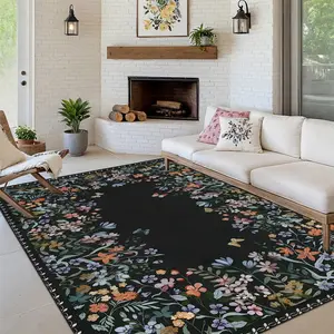 Boho Style Floral Pattern Rug, 1 Count Non-slip Soft Floor Mat, Decorative Carpet for Home Living Room Bedroom Study Room, Bohemian Style Rugs