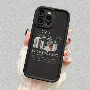 Phone case for iPhone 16 Pro Max 15 Plus 14 13 12 11 XR XS Stylish Booktrovert Pattern Full Body Protection Shockproof Soft Silicone Cover Gift For Girls and Women
