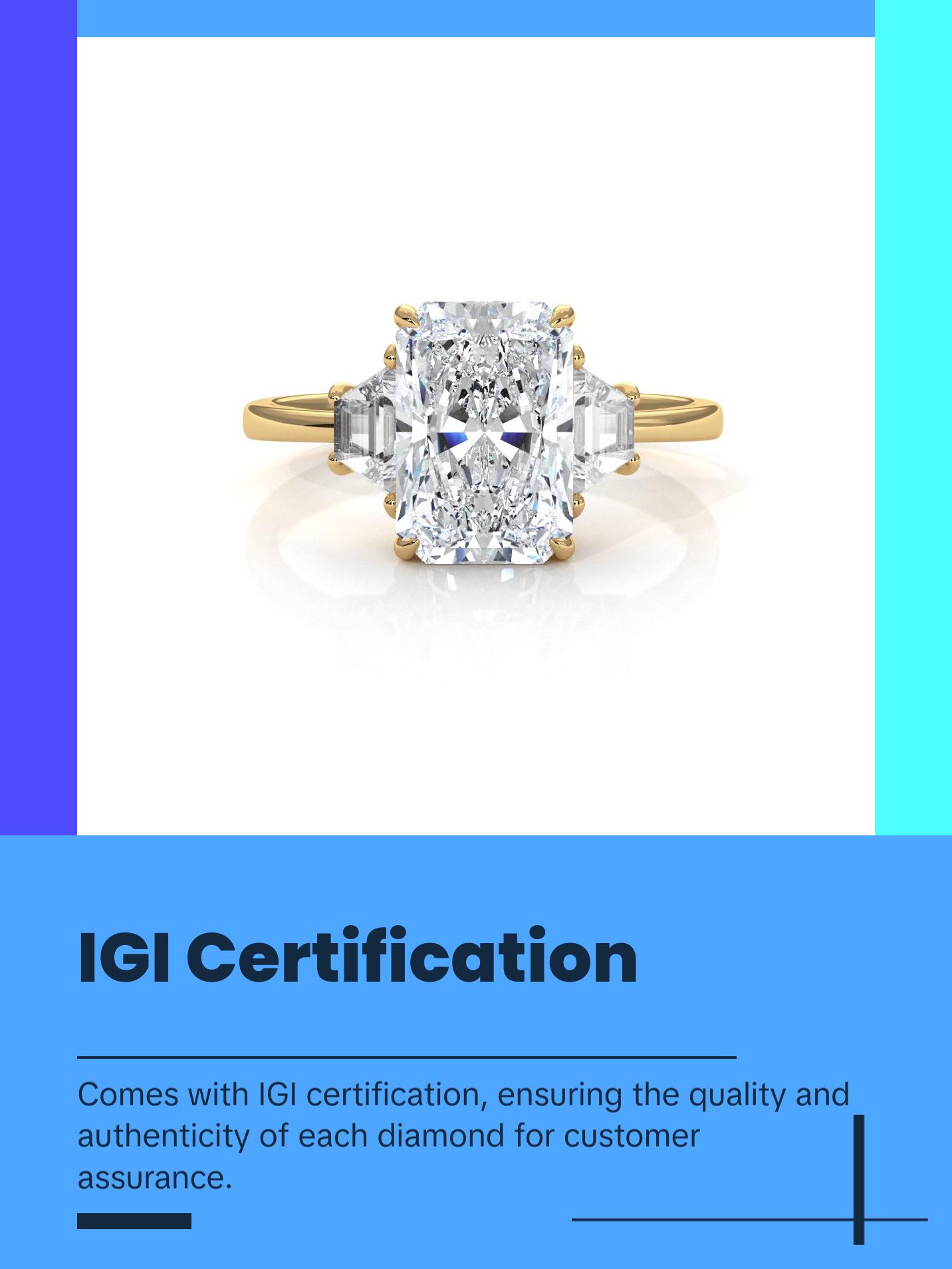 3 Stone Radiant Lab Grown Diamond IGI Certified Engagement Ring 18k White Gold 5.04 Ctw. - Perfect for Your Special Occasion