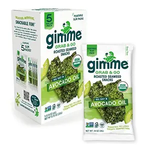 Gimme Seaweed Grab & Go Organic Premium Roasted Seaweed Snacks, Sea Salt & Avocado Oil, 5 Count Trayless, Keto, Vegan, Gluten-Free, Source of Omega3s, Healthy On-The-Go Snack for Kids & Adults