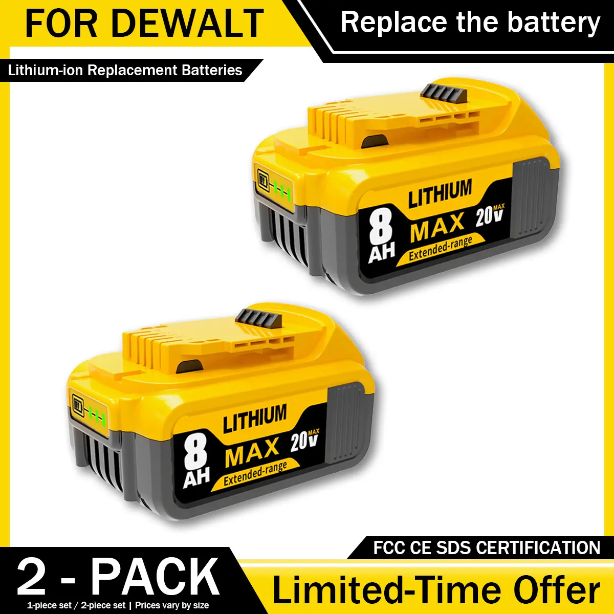 DeWalt 20V Max Replacement Battery: 8.0 Ah Lithium-Ion Replacement Battery, compatible with DEWALT DCB200, DCB206, DCB208, and DCF/DCG series cordless power tools