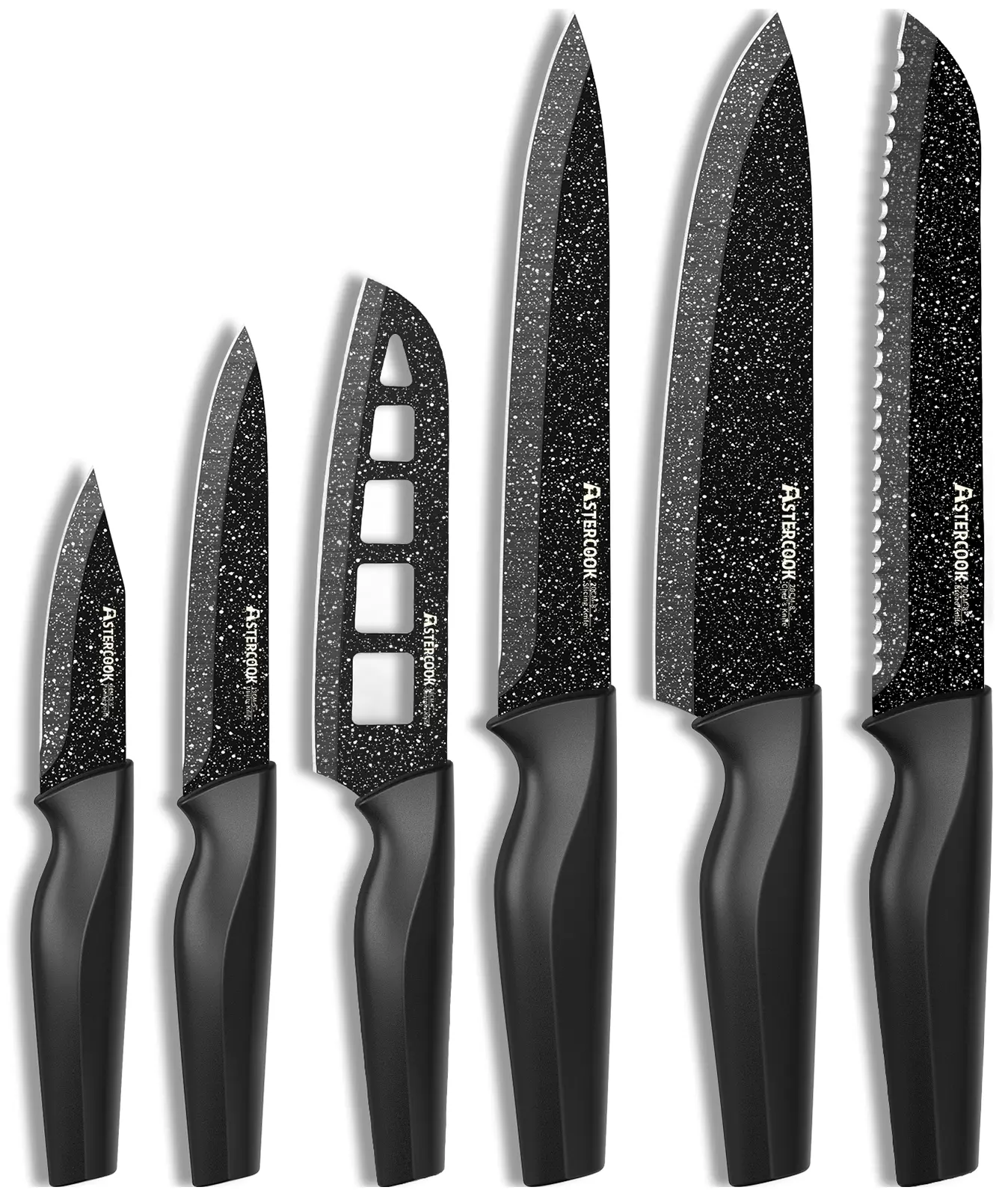 Astercook 6 Piece Kitchen Knife Set, High Carbon German Stainless Steel Knife Set, Super Sharp, Dishwasher Safe Block Cooking Cutting