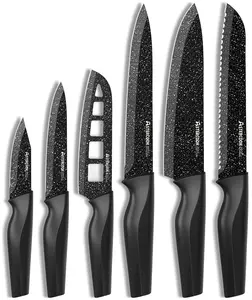 Astercook 6 Piece Kitchen Knife Set, High Carbon German Stainless Steel Knife Set, Super Sharp, Dishwasher Safe Block Cooking Cutting