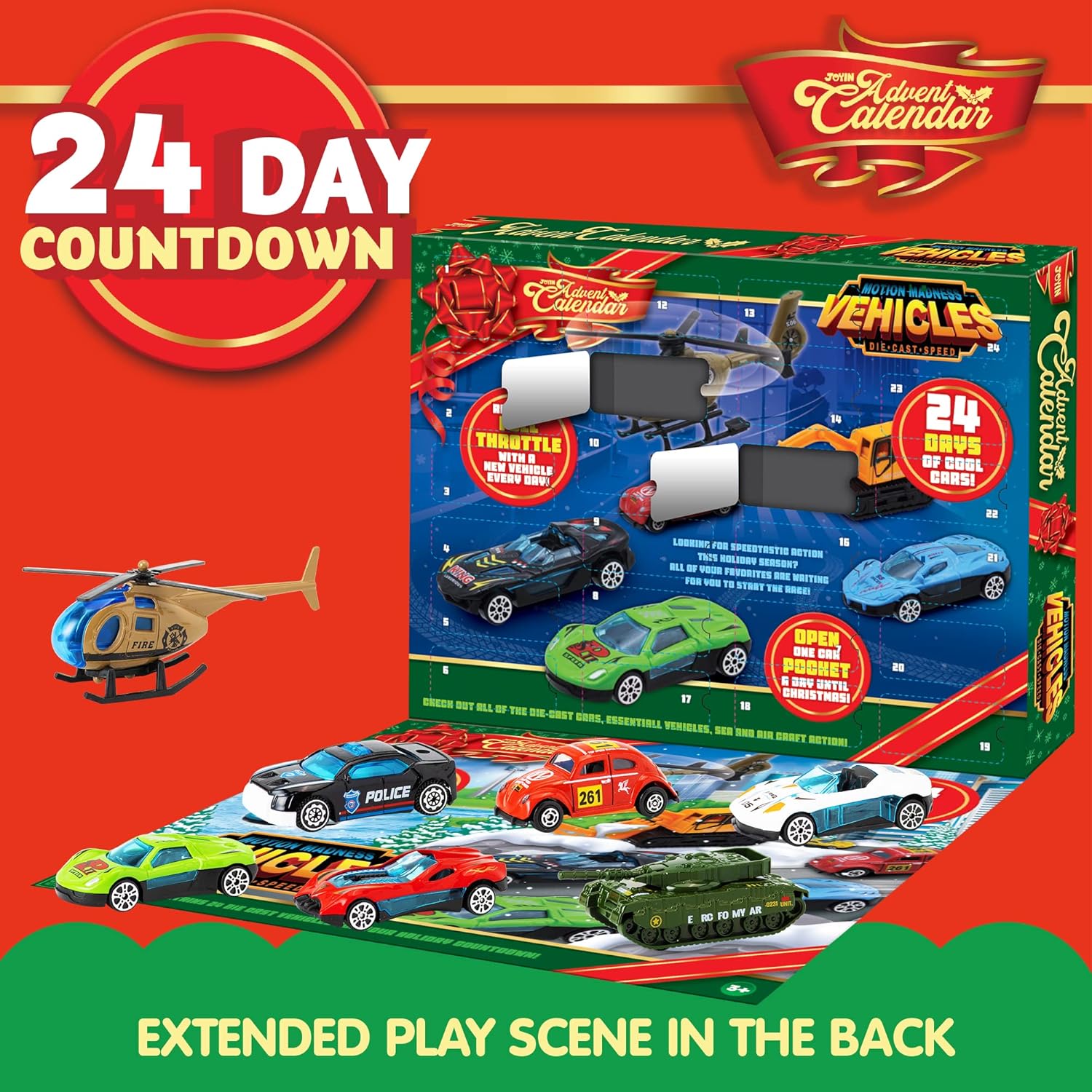 2025 Christmas Advent Calendar, 24 Days Countdown Calendar Diecast Cars Set, Christmas Vehicles Toys for Boys Kids, Classroom Prizes Xmas Gift, Xmas Party Favor Gifts, Advent Calendar Kids Slime with Accessories / Finger Puppets / Slime with Accessories