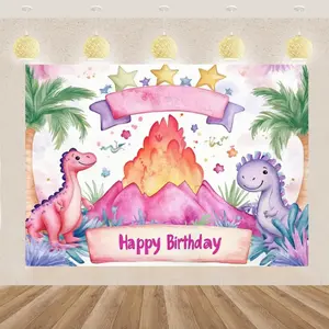 1pc Dinosaur Birthday Party Backdrop - High-Quality Polyester Fiber, Colorful Camping Theme with Volcano & Dinosaurs, "HAPPY BIRTHDAY" Banner, 82.7x59in/90.6x70.8in - Perfect for Indoor/Outdoor Celebrations, Dinosaur Toys White